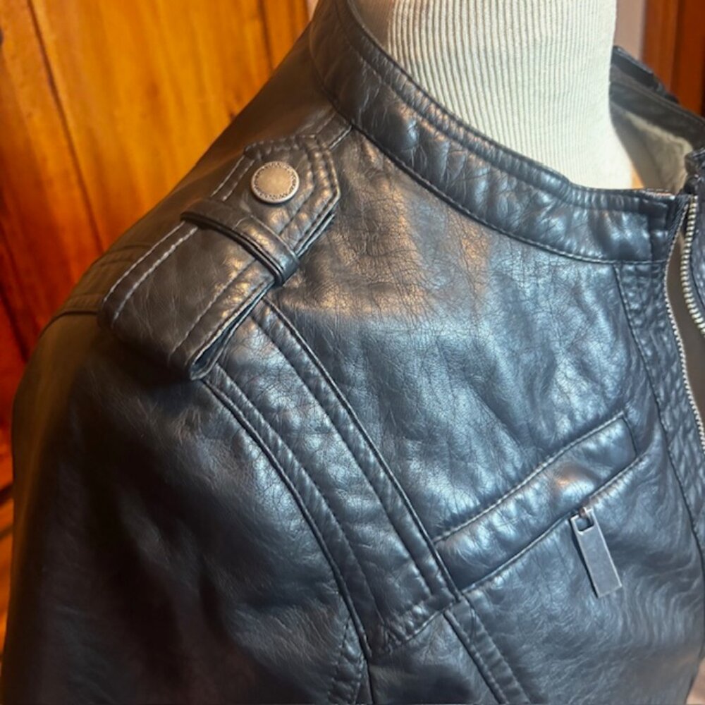 Jou Jou Black Faux Leather Moto Jacket | Size L - Picture 5 of 11